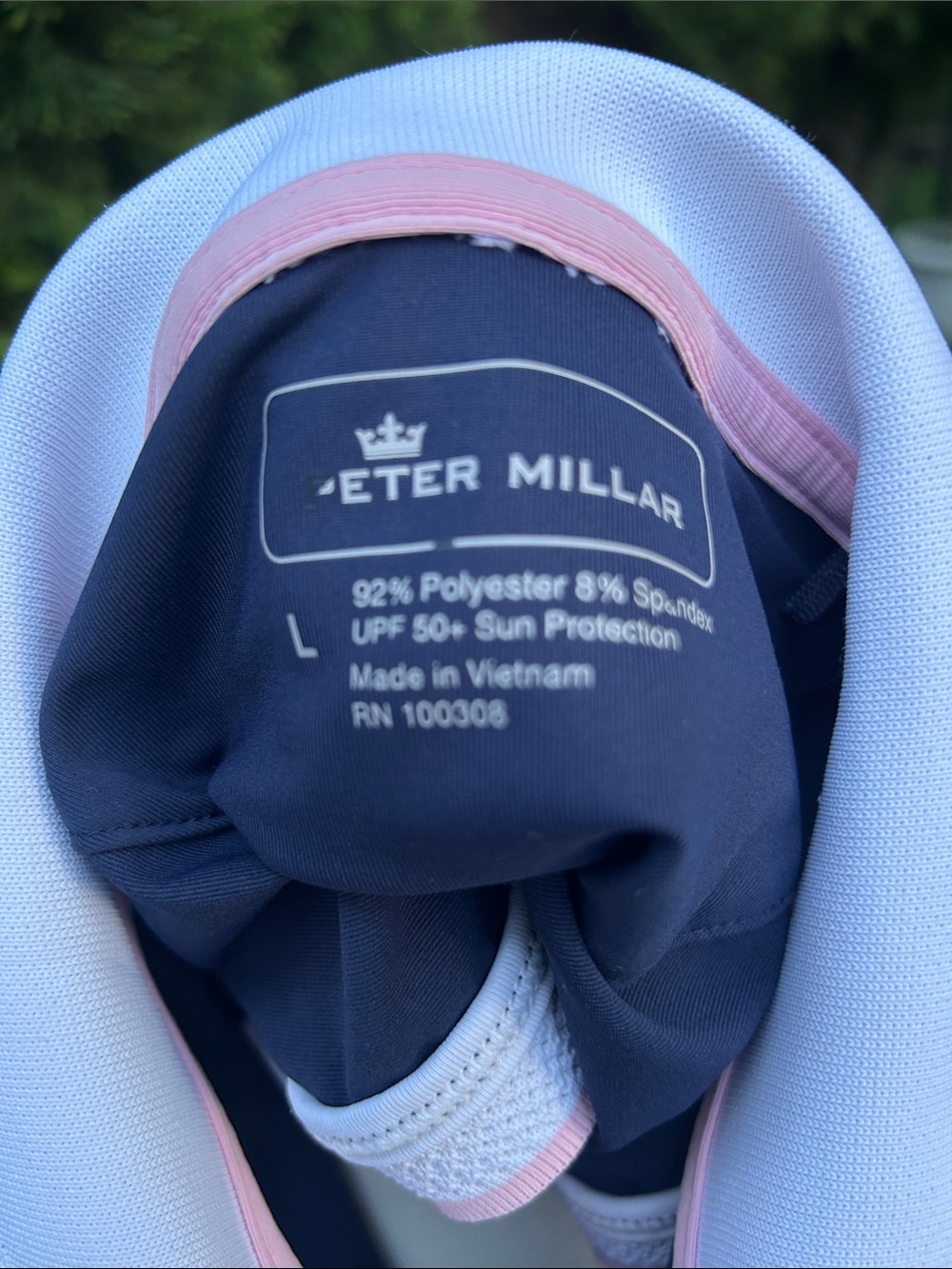 Peter Millar Navy Polo with White and Pink Trim Details - Picture 3 of 3